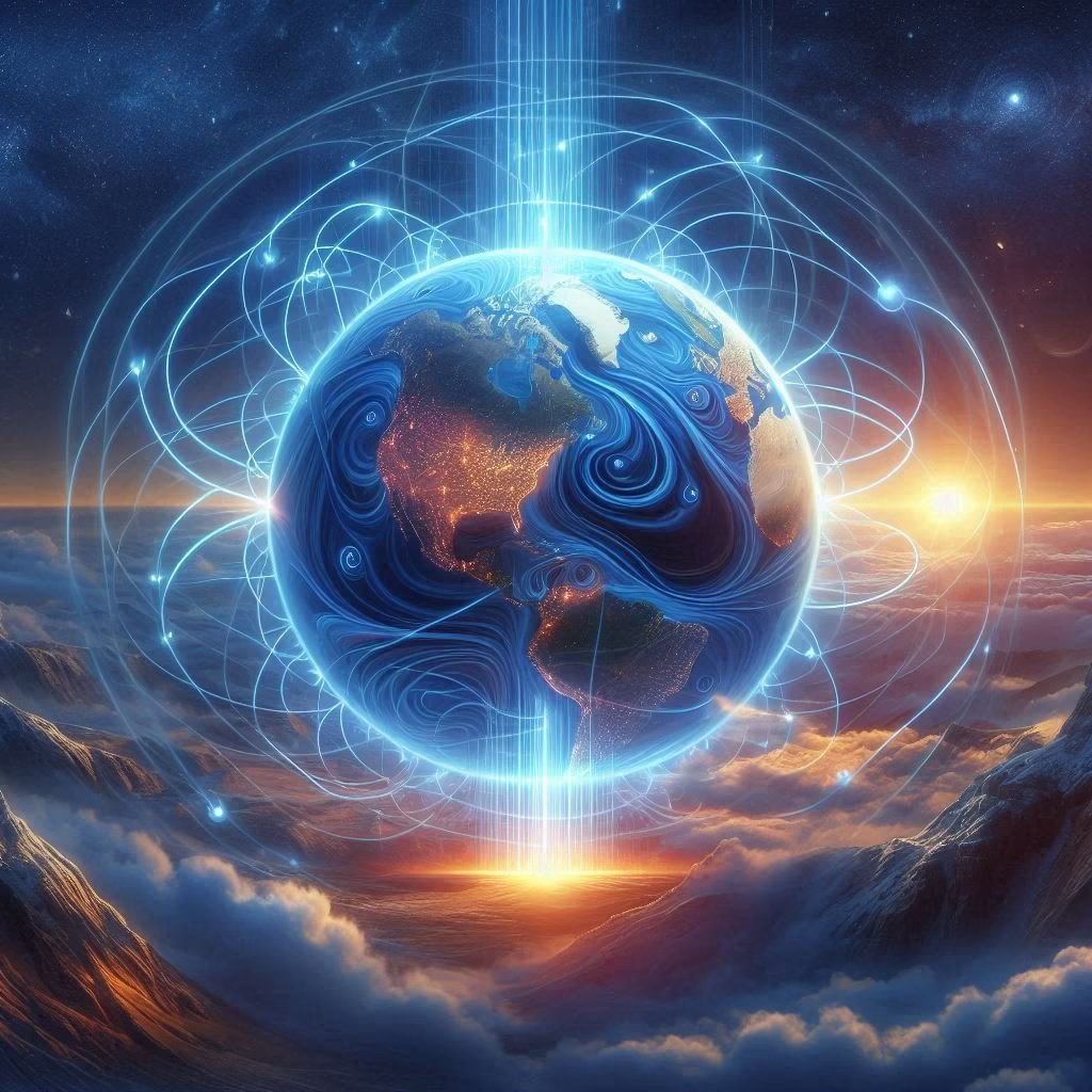 Earth surrounded with magnetic waves representing electromagnetic pulses.